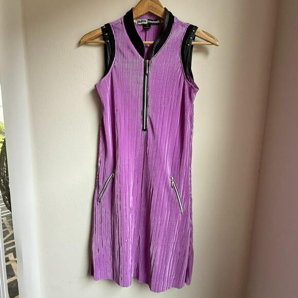 Jamie Sadock Purple Zip Front Golf Dress XS Pockets Faux Leather Trim - Picture 1 of 8